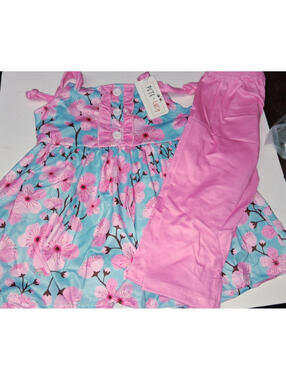 NEW Pete Lucy 2 PC Girls Size 5 Pink Blossom Pants Dress Set Outfit Baby